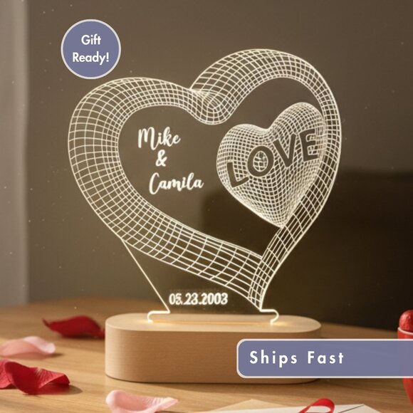 Custom Night Light | Valentine’s Day, Anniversary & Engagement Gift for Couples - Picture 1 of 8